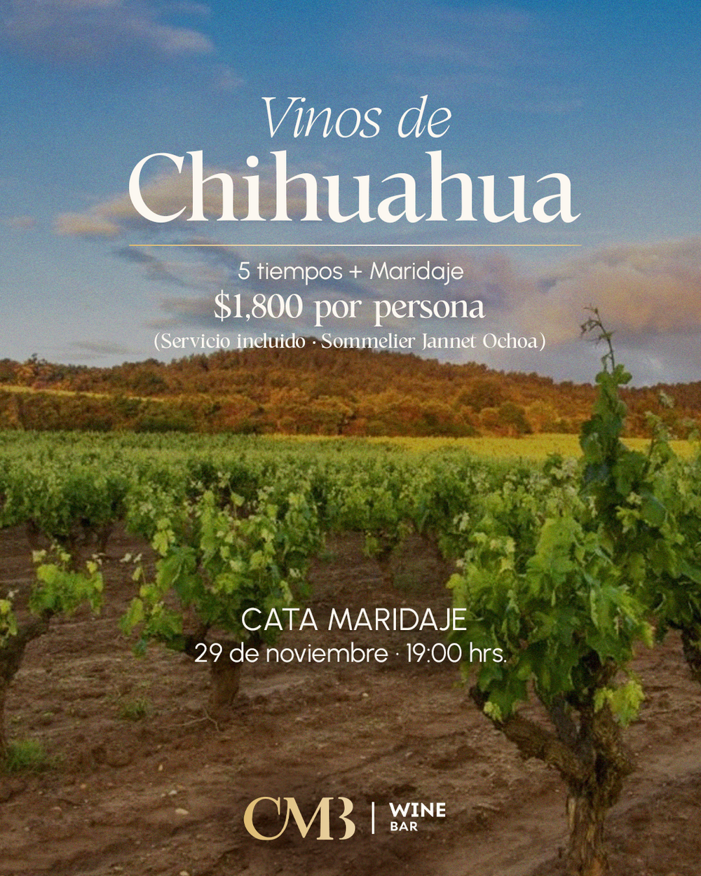 Cata Maridaje Vinos de Chihuahua Wine Bar by CMB (29 Nov)