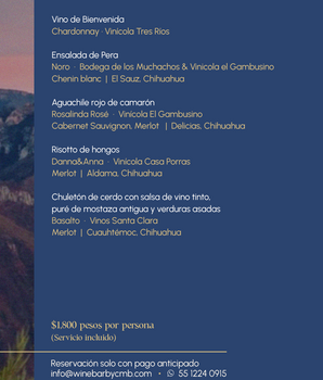 Cata Maridaje Vinos de Chihuahua Wine Bar by CMB (29 Nov)