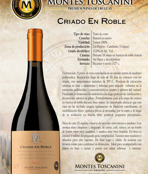 Vino Tinto Montes Toscanini Criado en Roble Tannat 750 ml