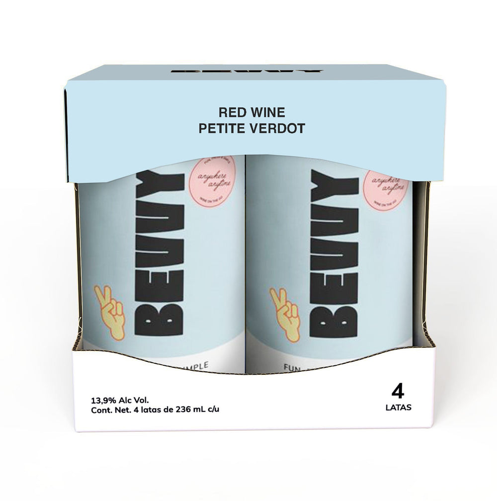 4 Pack Vino Tinto Bevvy Petit Verdot en Lata 236 ml