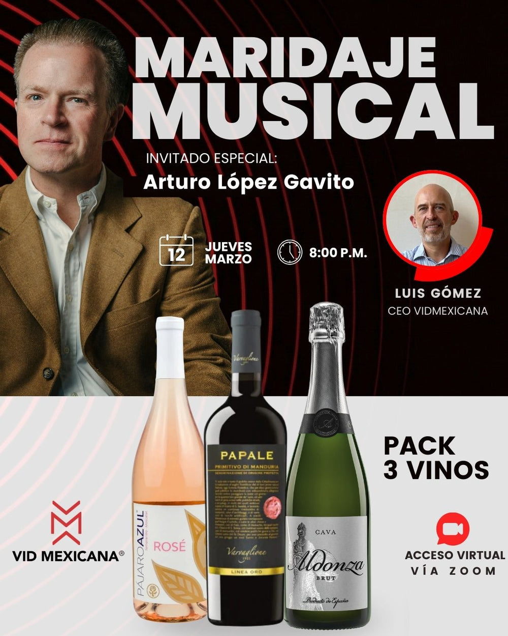 12 Marzo. Cata Virtual Maridaje-Musical con Arturo Lopez Gavito