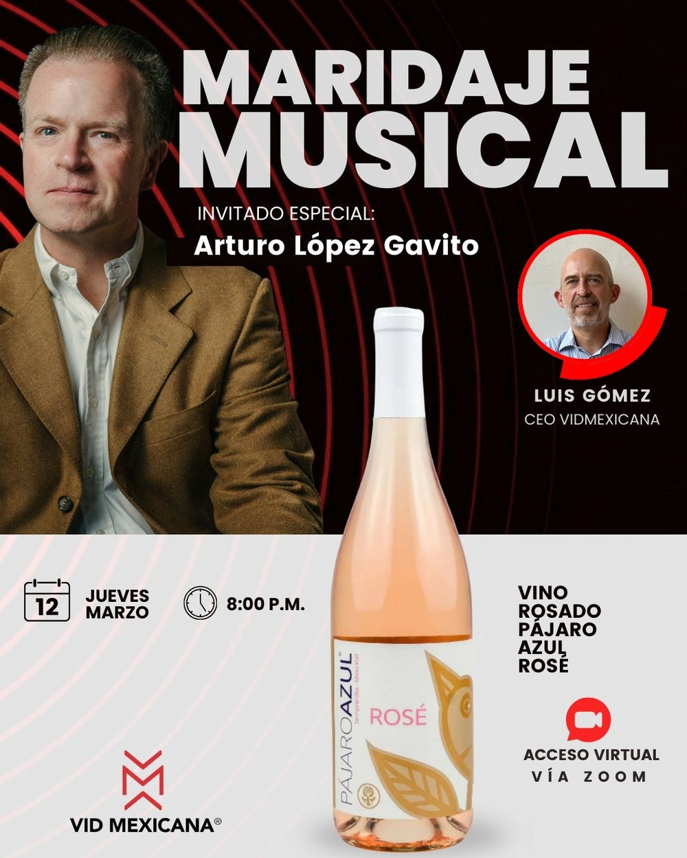 12 Marzo. Cata Virtual Maridaje-Musical con Arturo Lopez Gavito (Vino Rosado)