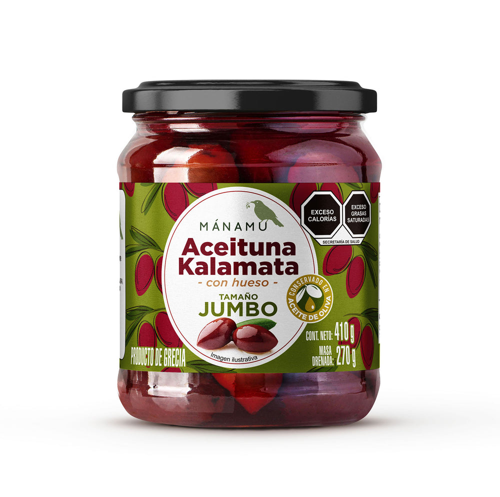 ACEITUNA KALAMATA CON HUESO EN ACEITE DE OLIVA 410 Gr