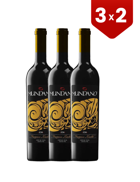 3x2 Vino Tinto Mundano Merlot Reserva 750 ml