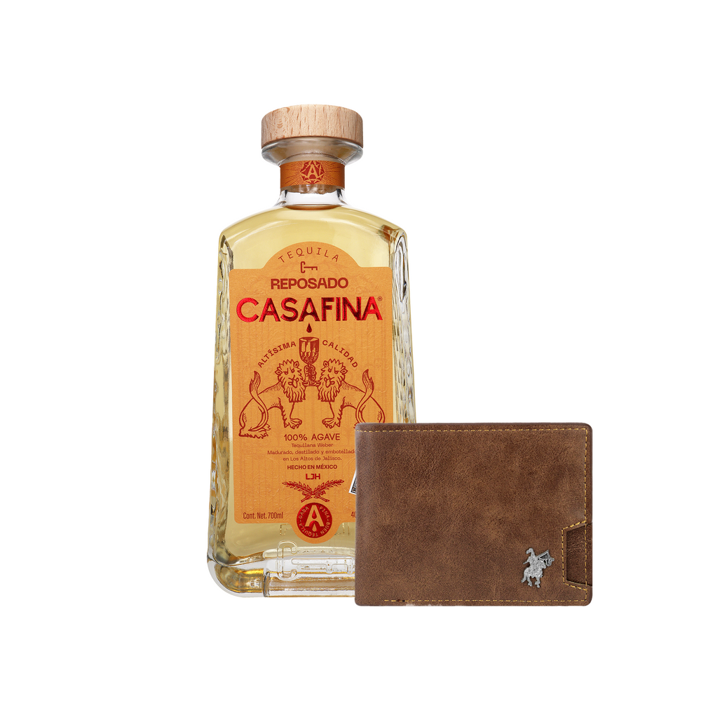 Tequila Casafina Reposado 700 ml y 1 Cartera Café de Regalo
